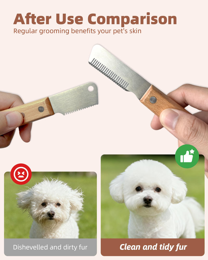 2PCS Professional Stripping Knife for Dogs, Pet Hair Removal Comb for Massaging, Grooming, Cat Hair Brush with Wooden Handles and Stainless Steel Blades - PawsPlanet Australia
