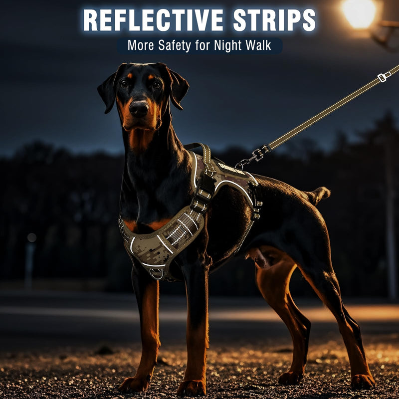 Tactical Dog Harness and Leash Set for Large Dogs,Heavy Duty No Pull Service Dog Vest and 10 Patches with Dog Seat Belt,Reflective Adjustable Pet Harness for Training Walking Hiking Camo L Desert Camo - PawsPlanet Australia