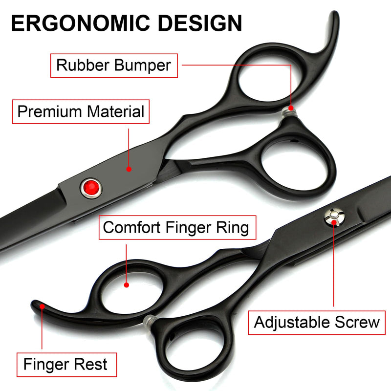 Professional Dog Grooming Scissors Kit Black 6 in 1, Dog Shears for Grooming 6CR Premium Stainless Steel Grooming Scissors Kit for Dogs Cat Pet Professional Black 6 in 1 - PawsPlanet Australia