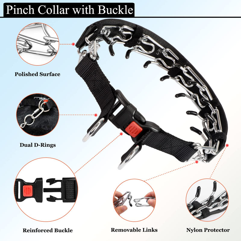 Dog Prong Traing Collar, Choke Pinch Collar [2 Extra Links][Dog Whistle][Cover] with Martingale Chain and Rubber Caps, for Medium Large Breed-S S