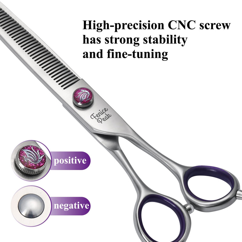 Fenice Peak 7'' Thinning Dog Grooming Scissors with Purple Finger Rings and Flashing Screw Professional 440C Stainless Steel Natural Color Pet Thinning Shears with Offset Handle Durable and Sharp 7" Thinner - PawsPlanet Australia