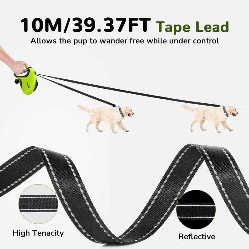 Pecute 32ft Retractable Dog Leash with Reflective Strips, 360° Tangle-Free Dog Leash, One-Button Control & Sturdiness Nylon Dog Leash with Poop Bag, Long Dog Leash Retractable for Medium Large Dog - PawsPlanet Australia