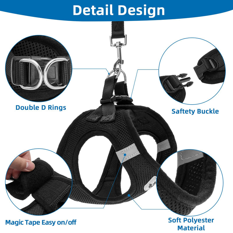 PAWCHIE Puppy Harness and Leash Set - Soft Mesh Dog Vest Harness, Reflective & Adjustable Harness for Small to Medium Dogs, Cats and Puppies,Easy Walk Comfortable Pet Harness with Handle (5-10 lbs) X-small (Pack of 1) Black - PawsPlanet Australia