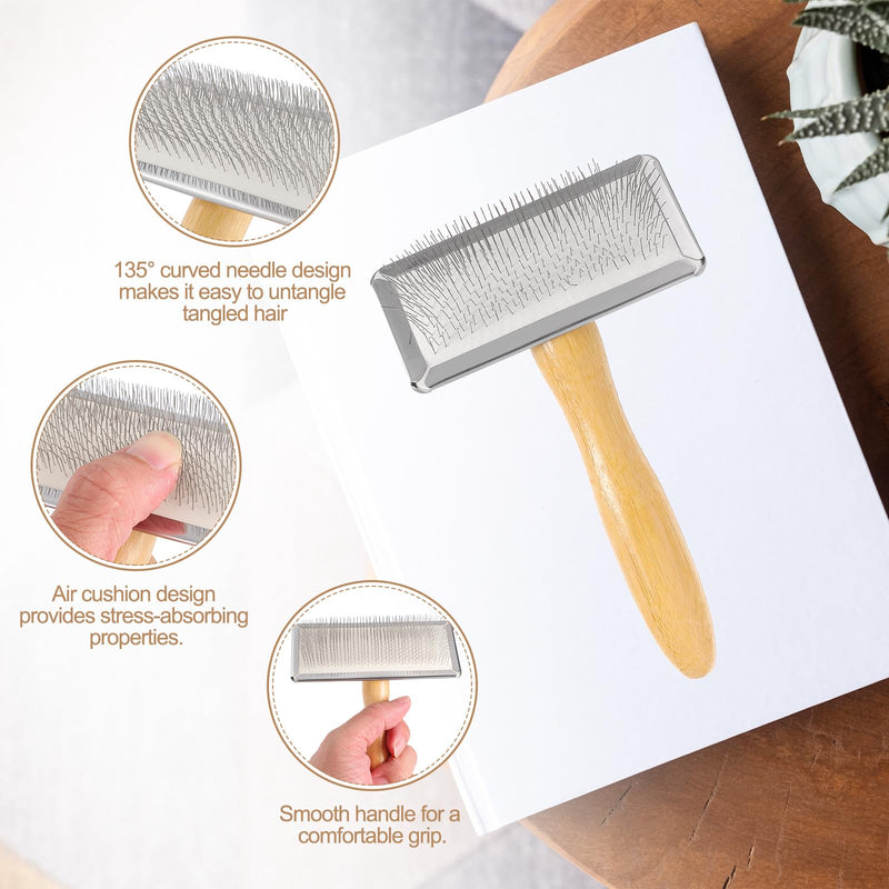 sourcing map 2 Pcs Wool Carder, Hand Carding Brush 2 Medium Wooden Pet Grooming Tool for Needle Felting Pet Grooming Weaving Craft Supplies, Silver, Wood Color - PawsPlanet Australia