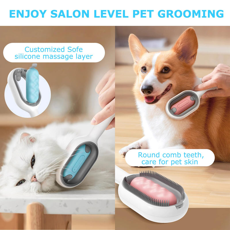 4 in 1 Pet Hair Removal Comb with Gravity Water Tank, Cat Dog Massage Brush Self Cleaning Grooming Wet Comb for Shedding Fur (Long Hair, 2PCS) Long Hair, 2PCS - PawsPlanet Australia