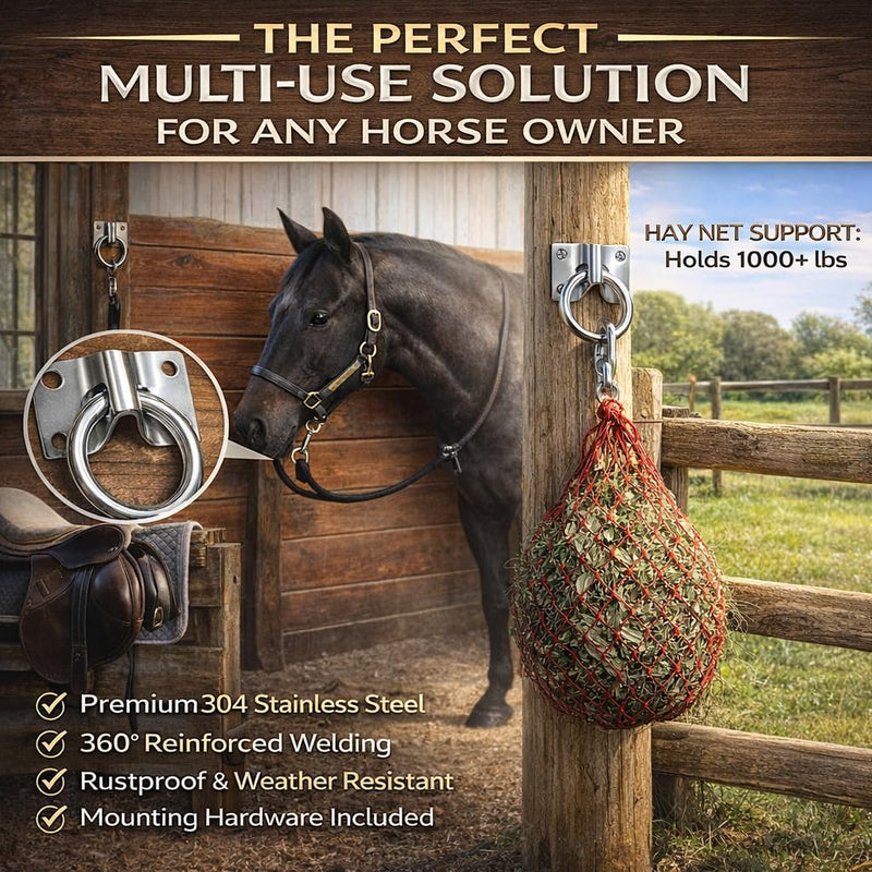 Horse Cross Tie Ring, 2 Pack Heavy Duty Block Tie Ring with Screws, Wall Mount Hitching Ring for Horse Stall, Barn, Stable, Hay Net, Bucket and Livestock Tie Down - PawsPlanet Australia