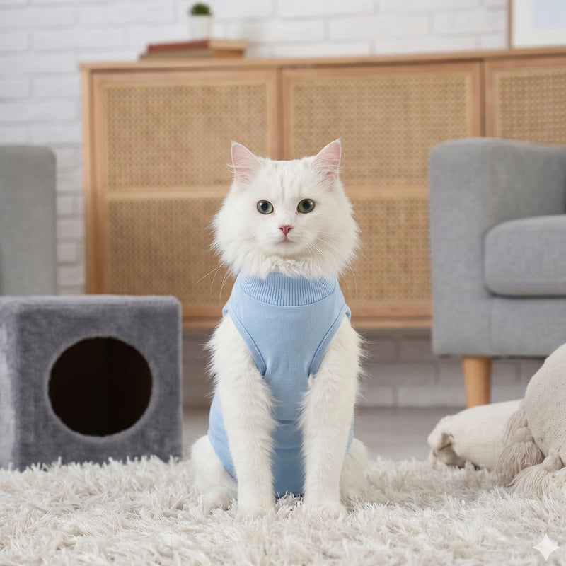Cat Surgery Recovery Suit, Kitten Anti Licking Onesie for Female Spay Male Neuter, Soft Breathable Surgical Bodysuit, Post Operative Shirt for Abdominal Wound E-Collar & Cone Alternative Blue M