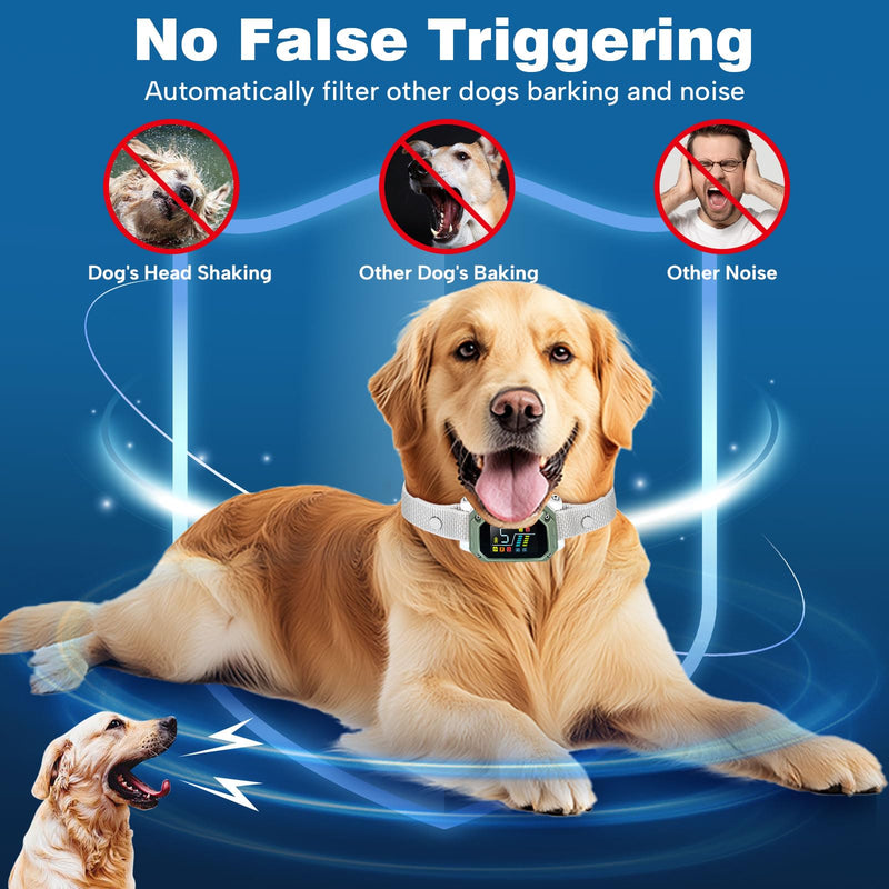 Dog Bark Collar for Large Medium Small Dogs, Rechargeable Smart Bark Collar, Anti Barking Training Collar with Adjustable Sensitivity Beep Vibration Shock - PawsPlanet Australia