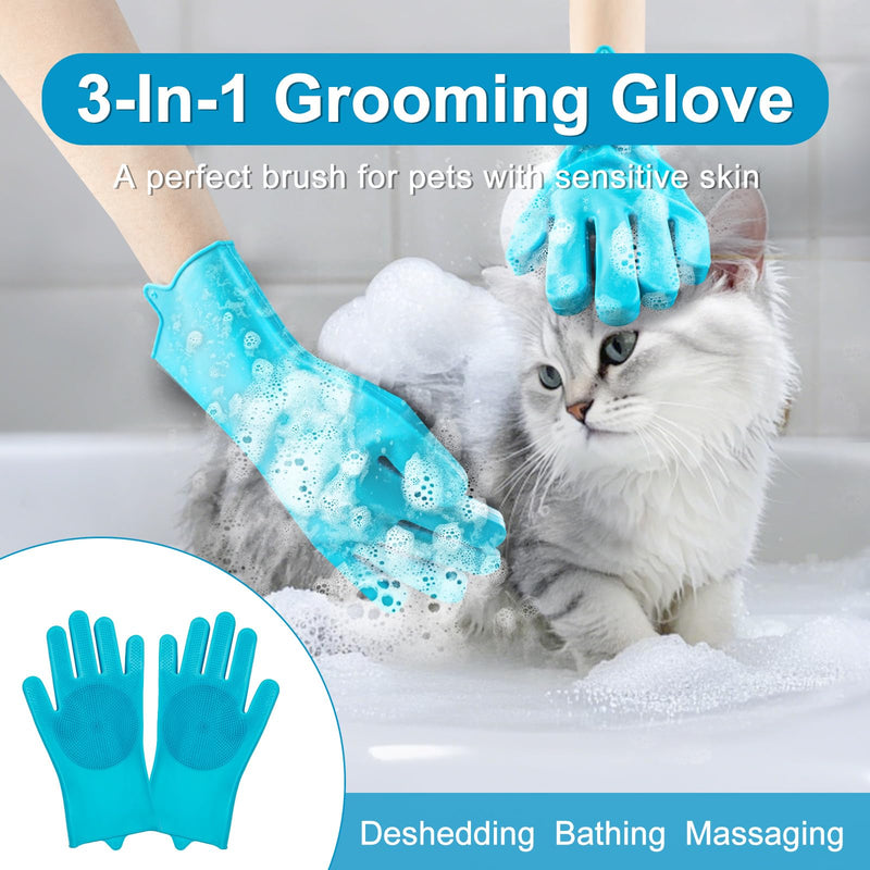 Enmaipet 4-in-1 Dog Grooming Brush,Dog Bath Brush Set,Adjustable Handle Shampoo Brush & Scrubber, Dog Grooming Gloves for Short & Long Haired Dogs & Cats - PawsPlanet Australia