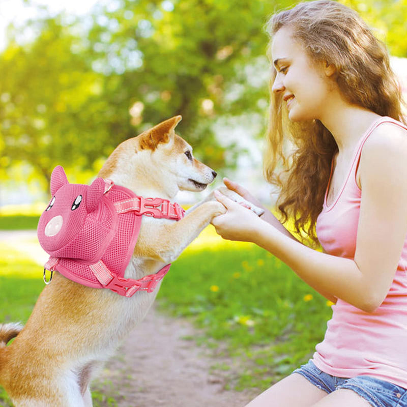 Dog Harness with Backpack, Adjustable Dog Backpack Harness for Small Medium Dogs, No-Pull Breathable Backpacks for Dogs to Wear, for Traveling, Hiking, Camping, Training, Pink L Large Pink pig - PawsPlanet Australia