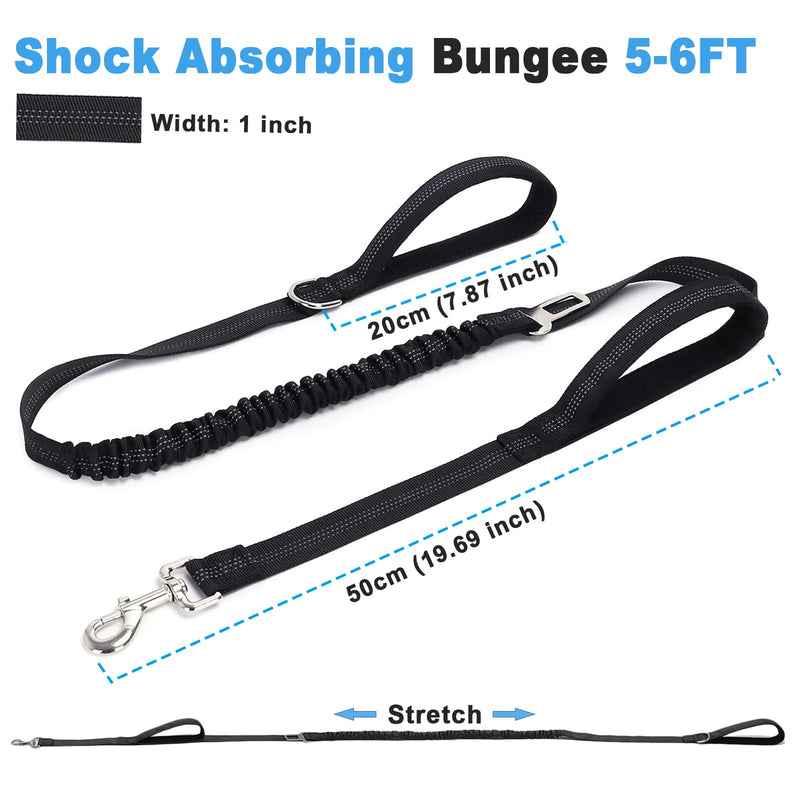 5FT Double Handle Tactical Dog Leash with Shock Absorption, Reflective Heavy Duty Bungee Dog Leash for Medium Large Dogs That Pull, Daily Walking Training, Black 5FT - PawsPlanet Australia
