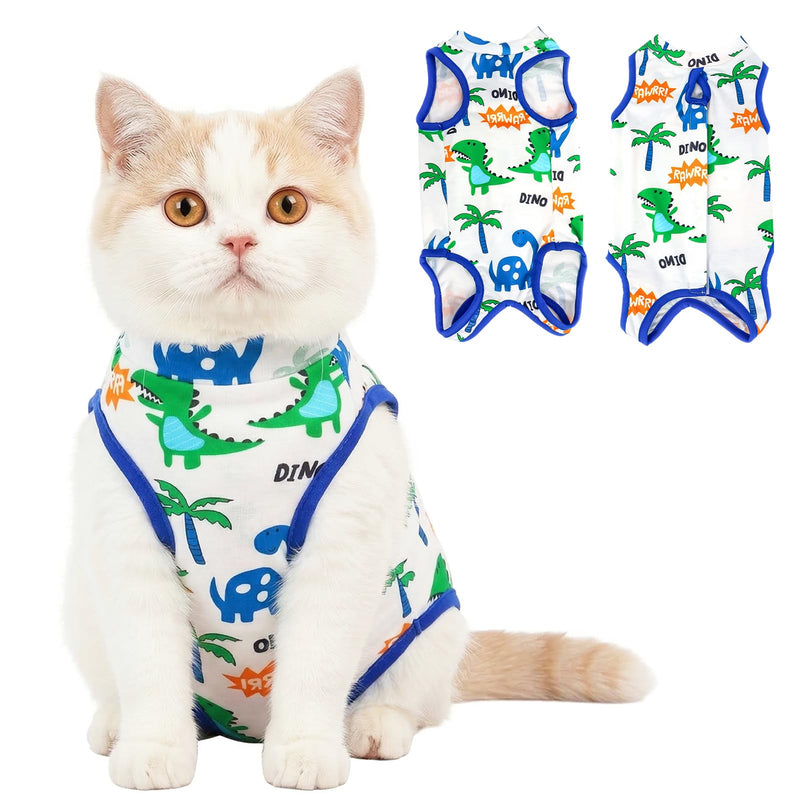 Coppthinktu Cat Recovery Suit Female, Cat Onesie for Cats After Surgery, Breathable Cat Surgery Spay Recovery Suit for Abdominal Wounds Skin Issues, Soft Kitten Surgical Body Suit for Anti Licking Dinosaur Medium