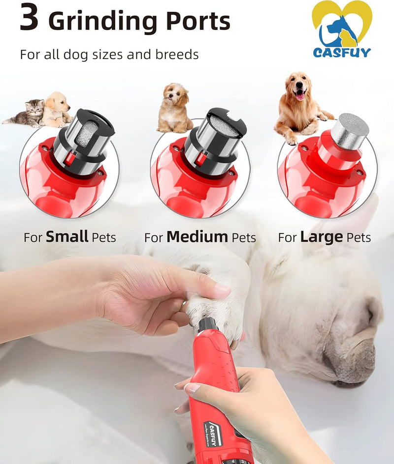 LAKWAR Upgraded 6 Speed Dog Nail Grinder with 2 LED Lights, Quiet Painless Powerful Pet Nail Trimmer for Dogs, Electric Nail File for Cats and Large Small Red - PawsPlanet Australia
