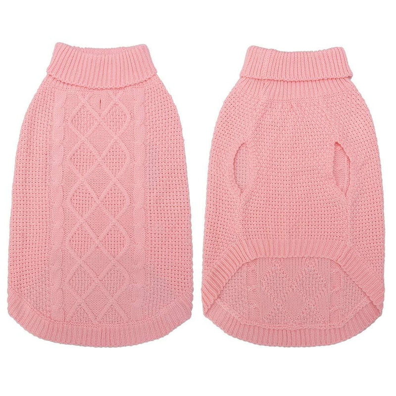 Mihachi Turtleneck Dog Sweater - Winter Coat Apparel Classic Cable Knit Clothes with Leash Hole for Cold Weather, Ideal Gift for Pet in New Year Large Flesh pink - PawsPlanet Australia