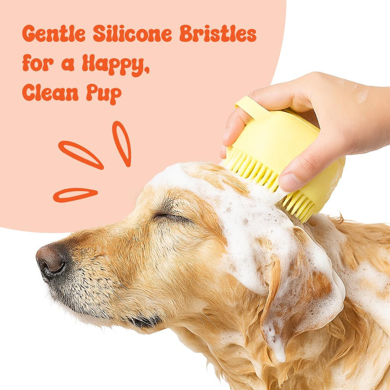 HamInWay Dog Bath Brush, 2-in-1 Dog Grooming Brush with Built-in Shampoo Dispenser, Gentle Silicone Bristles for Bath & Massage, Non-Slip Handle, Easy Clean Design for Dogs, Cats & Small Pets, Blue - PawsPlanet Australia