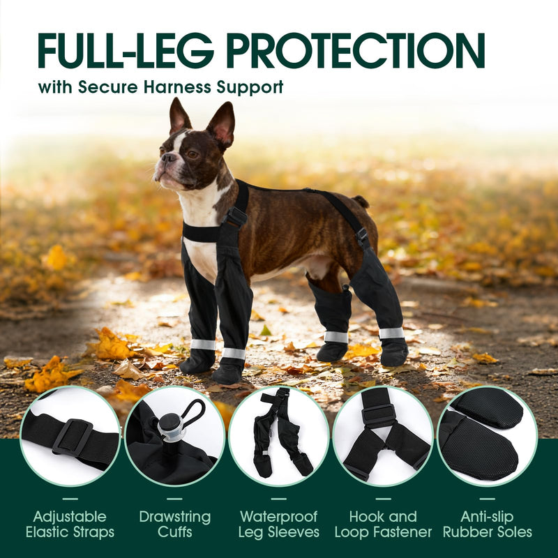 Waterproof Dog Suspender Boots, Reflective Anti-Slip Dog Shoes with Adjustable Straps for Small Medium Large Dogs,Stay-On Dogs Paw Protector Leggings for Outdoor Walking, Rain & Snow Hiking (Black,XS) XS - PawsPlanet Australia