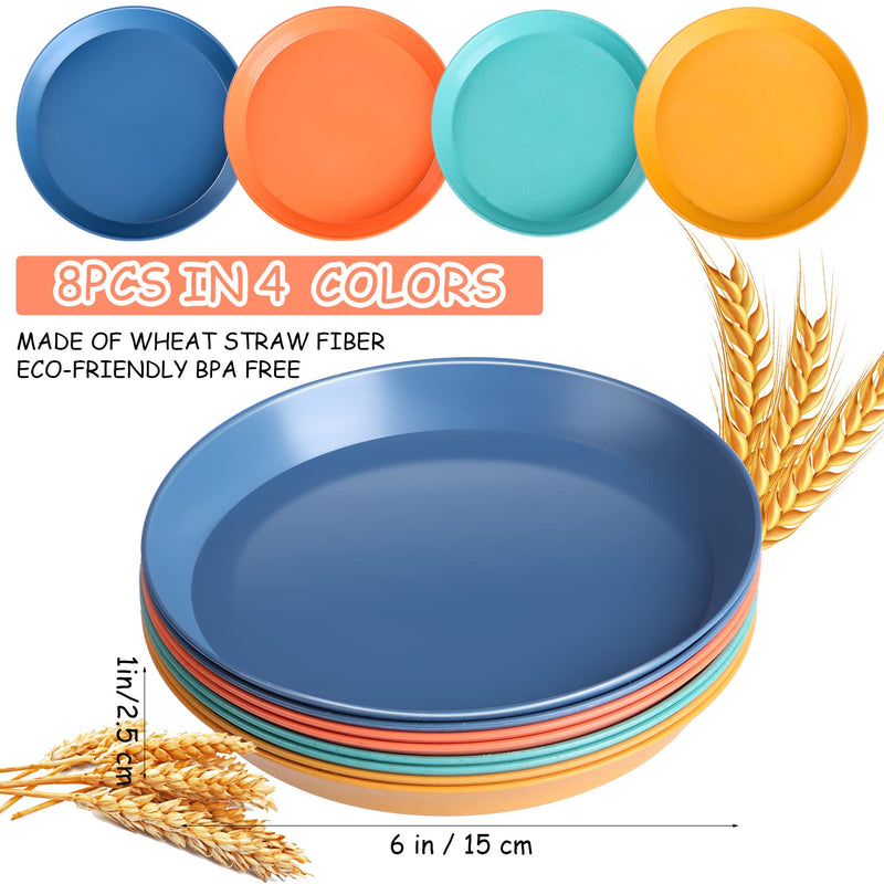 Cat Bowls for Food and Water, 6 inch Whisker Fatigue Free Cat Food Bowl, Unbreakable Wheat Straw Cat Dishes, Environment Friendly Pet Feeding Plate (8 Pcs) 8 Pcs Round - 4 Color - PawsPlanet Australia