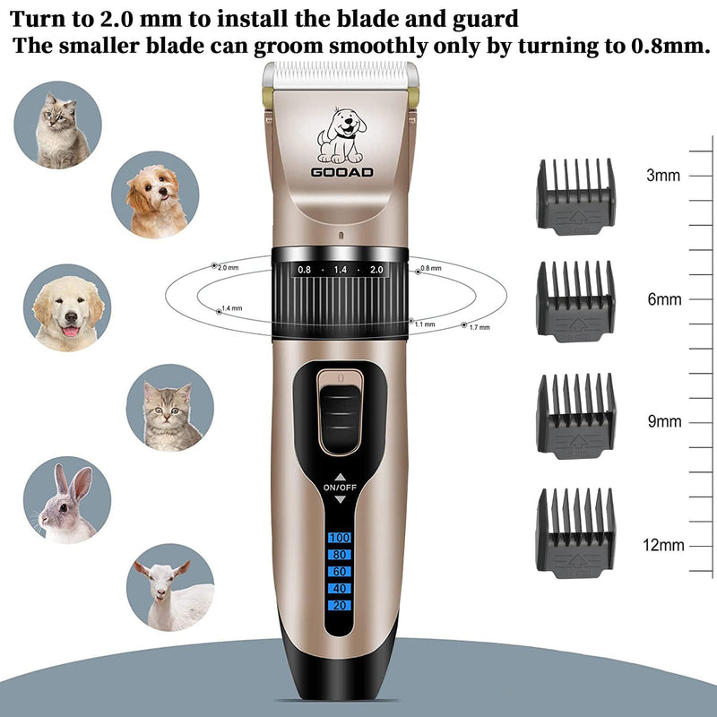 Dog Clippers Grooming Kit and Paw Trimmer,Cordless,Low Noise, Electric Quiet,Rechargeable, Dog Trimmer Grooming Tool, Pet Hair Clippers for Thick Coats,Shaver for Small and Large Dogs&Cats Gold