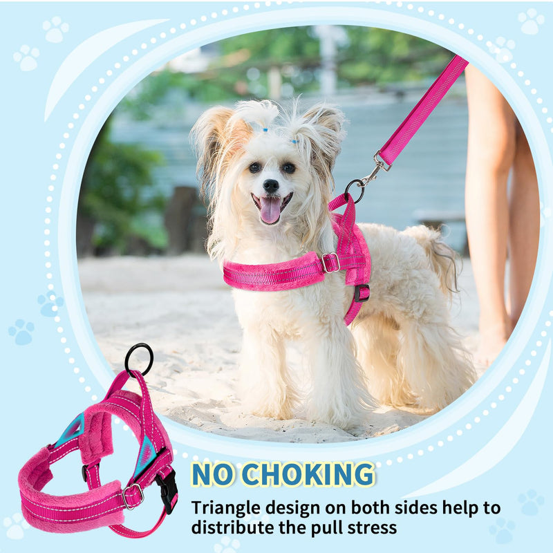 SlowTon No Pull Small Dog Harness and Leash Set, Puppy Soft Vest Harness Neck & Chest Adjustable, Reflective Lightweight Harness & Anti-Twist Pet Lead Combo for Small Medium Dogs (Fuchsia, XXS) XX-Small (Chest 11.5-15.0") A-Fuchsia