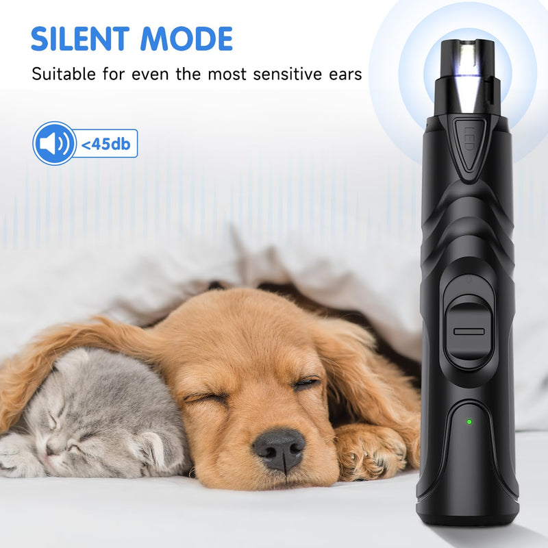 OWill Dog Nail Grinders with Nail Clippers,Professional Dog Claw Grinder Electric Dog Nail Trimmer with LED Light,Rechargeable Nail Clippers Silent for Large Medium Small Dogs