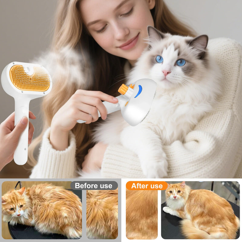 Pet Steam Brush for Dog & Cat – 3-in-1 Spray Hair Removal Comb – Steam for Shedding & Grooming – Water Brush for Long & Short Haired Pets – Spritz Defur Comb – Includes 2*Waterless Shampoo 7.7″-Empty Bottle - PawsPlanet Australia