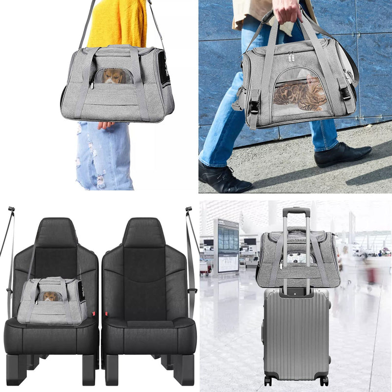 kathson Rabbit Travel Carrier Bag Airline Approved Pet Pocket Breathable Mesh Window Portable Hand Bag with Locking Safety Zippers for Small Dogs Cats Bunnies and Small Animals (Grey) Gray 17.2 x 10 x 11 in - PawsPlanet Australia