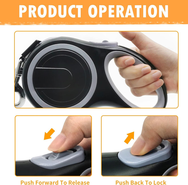 26FT Chew Proof Retractable Dog Leash with 2 Heavy Duty Anti-Chewing Wire Ropes, 360° Tangle-Free Dog Lead with Anti-Slip Handle for Medium/Large Dogs up to 110 lbs Gray - PawsPlanet Australia