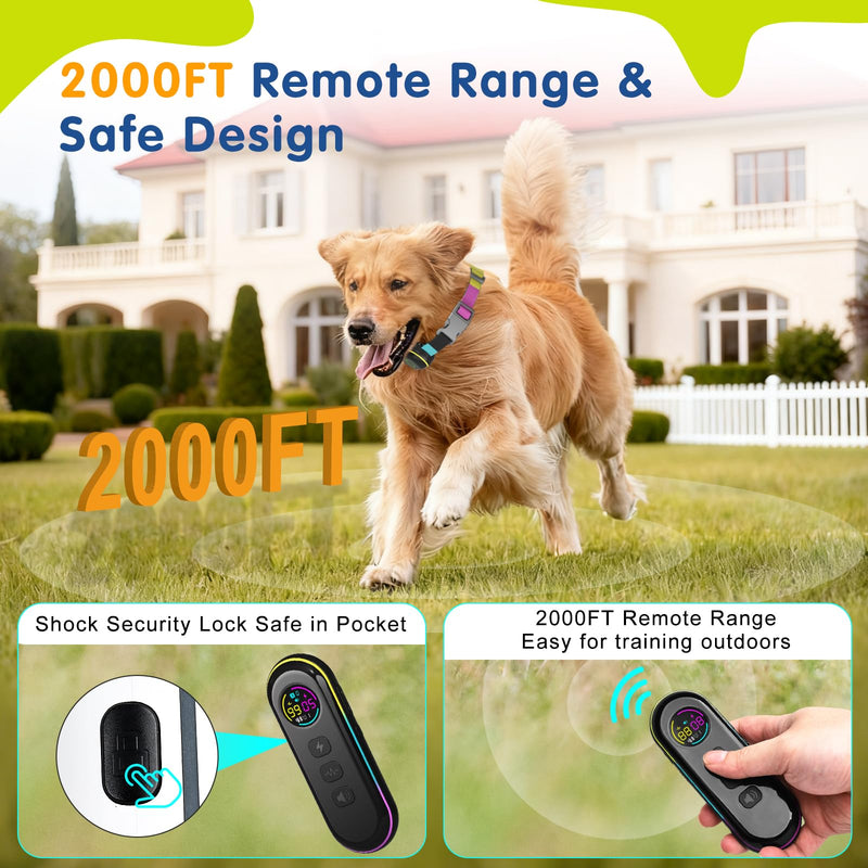 Dog Shock Collar & Dog Bark Collar, 2 in1 Collar Dog Bark Training Collar with 5 Adjustable Sensitivity, 3 Training Modes, 3300FT Remote, IPX7 Waterproof, Rechargeable for Dogs (Multi-Color)