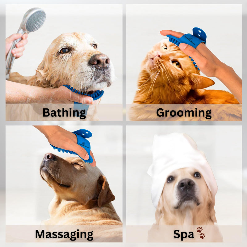 Dog Bath Brush - Silicone Grooming and Shedding Brush for Dogs & Cats, Puppy Essentials Dog Shampoo Brush, Pet Hair Removal Tool for Deep Clean & Massage Blue - PawsPlanet Australia
