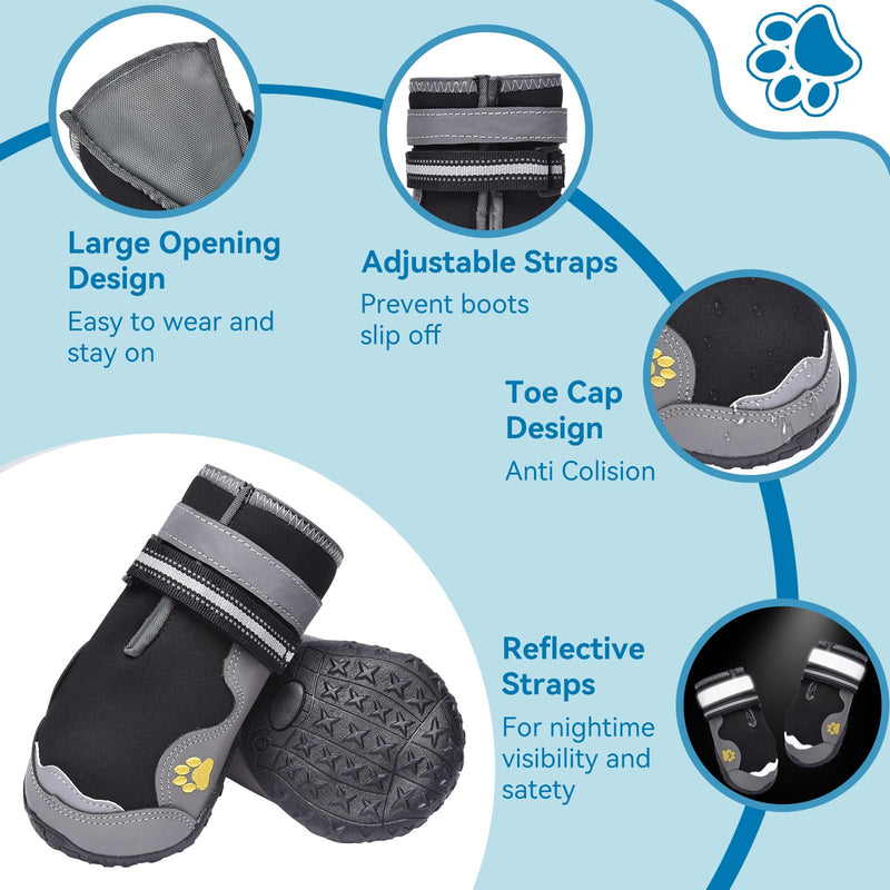 Hipaw Dog Booties for Winter,Snow Boots for Small Medium Large Dogs,Waterproof Dog Rain Shoes,Non-Slip Paw Protector for Outdoor Walking,Hiking,Indoor Hardwood Floors #2 (Insole Width 1.8") for 26~33lb Black (Waterproof)