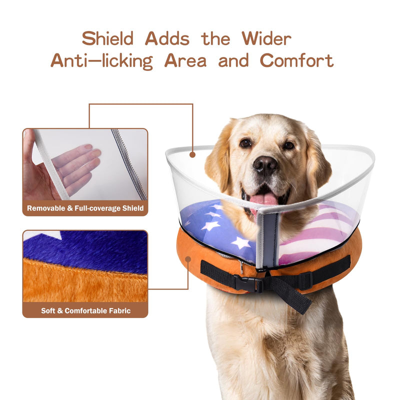TDTOK Inflatable Dog Cone Soft, Adjustable Flag Dog E Collar After Surgery with Detachable Anti-Licking Shield, E Collar Pet Cone Alternative After Surgery US Flag XL (Neck: 18-22'') - PawsPlanet Australia