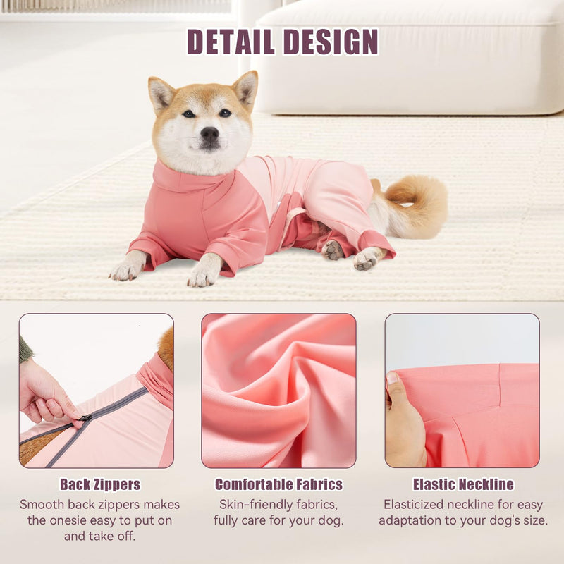 Dog Recovery Suit for Surgery Dog Onesie for Female and Male E-Collar Alternative Anti Shedding Pajamas Long Sleeve Claming Bodysuit Pink XL - PawsPlanet Australia