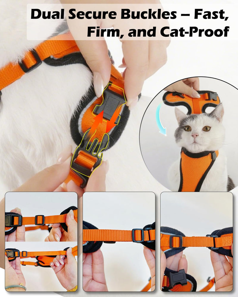Luxelle 2 Pack Escape-Proof Cat Harness and Leash Set for Walking – Adjustable No Pull Soft Vest with Easy-Wear Buckle, Reflective Straps, Breathable Mesh – Outdoor Travel Harness for Cats & Kittens Orange Red XS - PawsPlanet Australia
