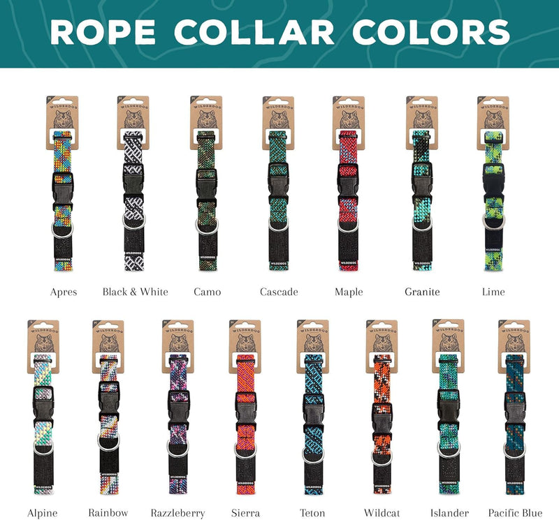 Wilderdog Climbing Rope Dog Collar - Outdoor Durable Climbing Rope Design with Heavy-Duty Secure Hardware for Safety - Adjustable to fit 17"-24" Around with a 1" Band - Large - Pacific Blue - PawsPlanet Australia