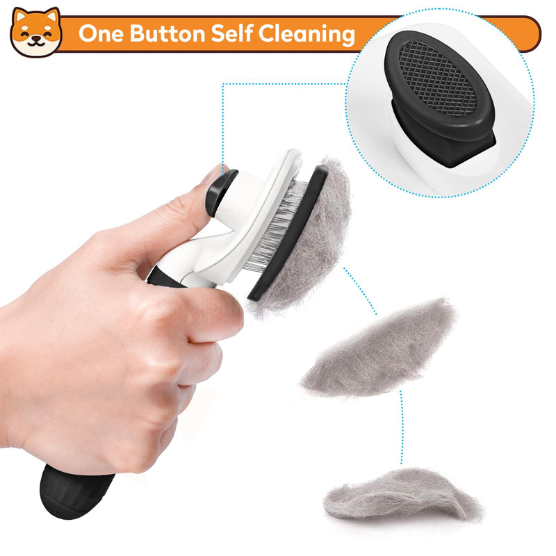 Dog & Cat Brush, Black Self Cleaning Slicker Brush for Pets, Upgraded Dog Brush for Shedding Massaging and Grooming, Removes Loose Undercoat & Portable Comb for Long Short Haired Dogs - PawsPlanet Australia