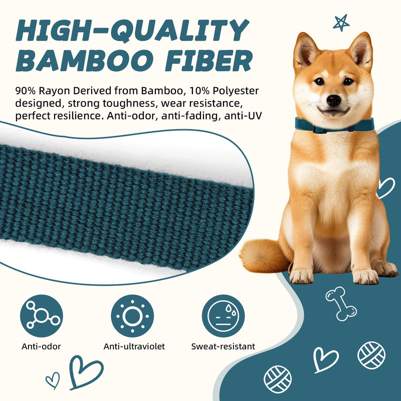 Peacock Blue Dog Collar and Leash Set for Small Dogs Soft and Breathable of 90% Rayon from Bamboo and 10% Polyester Comfortable Skin-Friendly, Adjustable Leash Set with Quick Release Buckle Small Set Peacock Blue Set