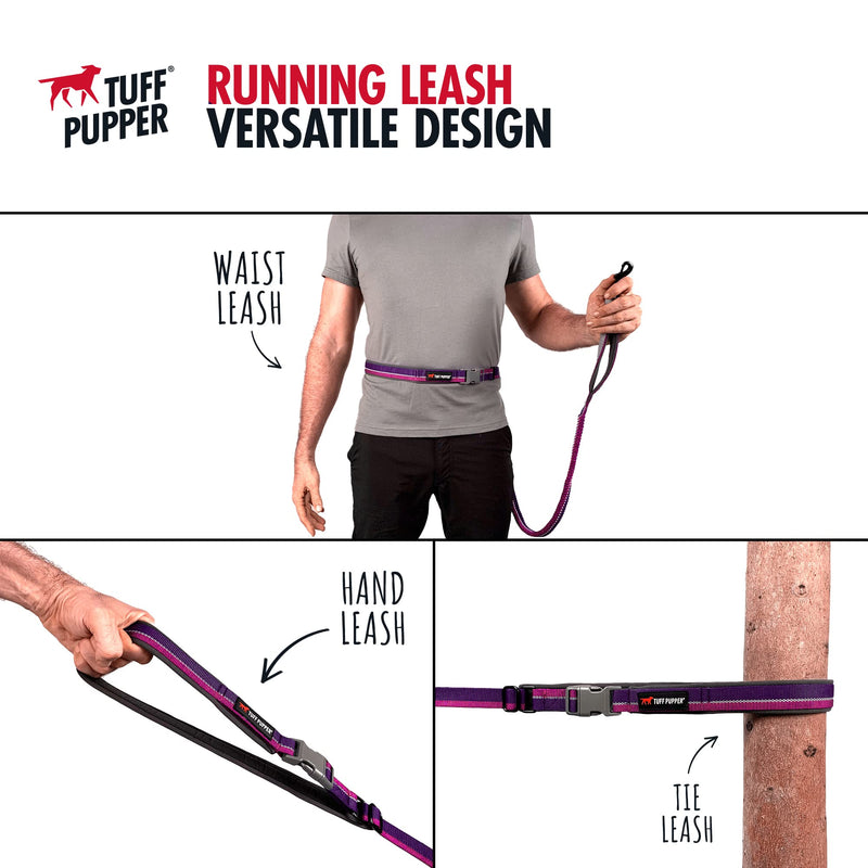 Tuff Pupper Hands Free Adjustable Length Dog Leash | Lightweight for Running Jogging Walking | Padded Waist Belt (24-50 inch) | Adjusts 3 to 6 Feet Length | Strong Ballistic Nylon w/Reflective Strips Punch Purple - PawsPlanet Australia