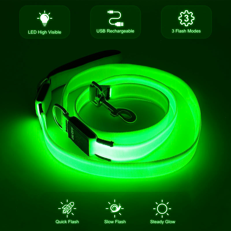 Colaseeme Light Up Dog Leash, LED Pet Leashes USB Rechargeable, Glow Safety Dogs Lights at Night (6FT,Green) Green 6FT