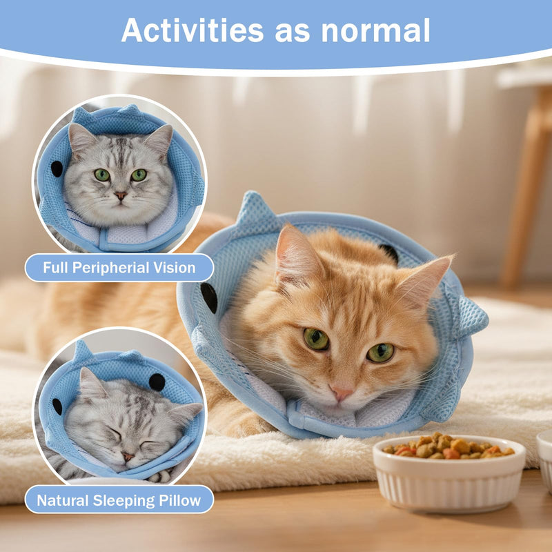 Nogeqi Soft Cone for Cats, Cute Shark Shape Cat Donut Collar, Adjustable Cat E Collar, Lightweight Cats Cones to Stop Licking, After Surgery for Pets Small Dogs Kittes(M)