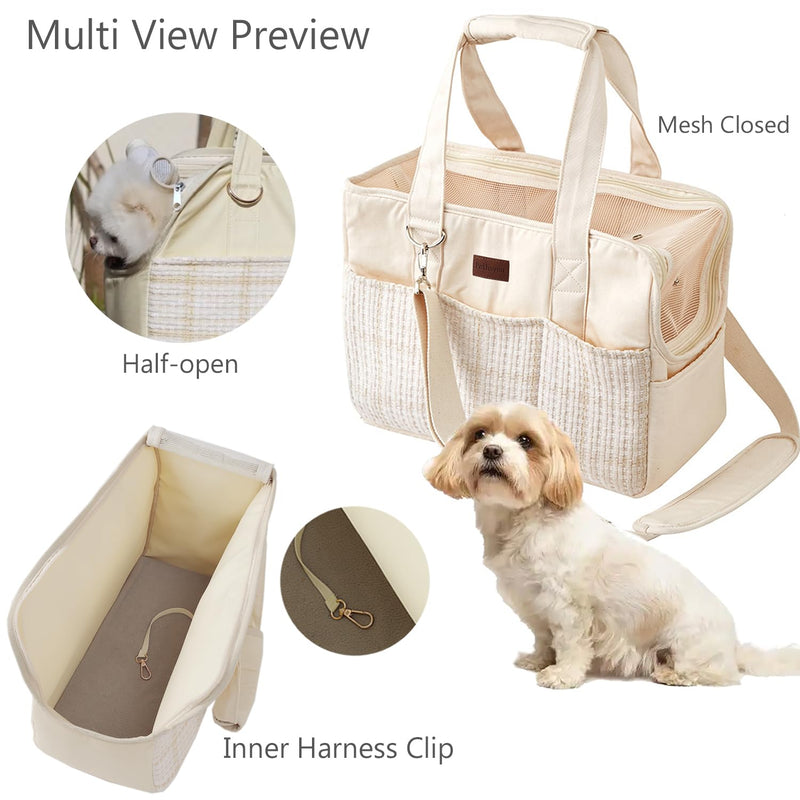 Cat Carriers Bag Beige Small Dog Purse Lightweight Puppy Carrier Fashion Woman Totes for Pet Bag Small Pups Handbag Kitty Rabbit Outdoor (Cream Color Cream - PawsPlanet Australia