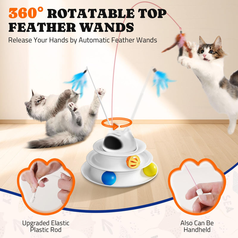 Interactive Cat Toy: 5 in 1 Automatic Cat Toy for Indoor Cats, Rechargeable Hide and Seek Toy with PVC Cover, Battery Operated Kitten Laser Toy, Self Play Fluttering Feather Wand with Track Ball - PawsPlanet Australia