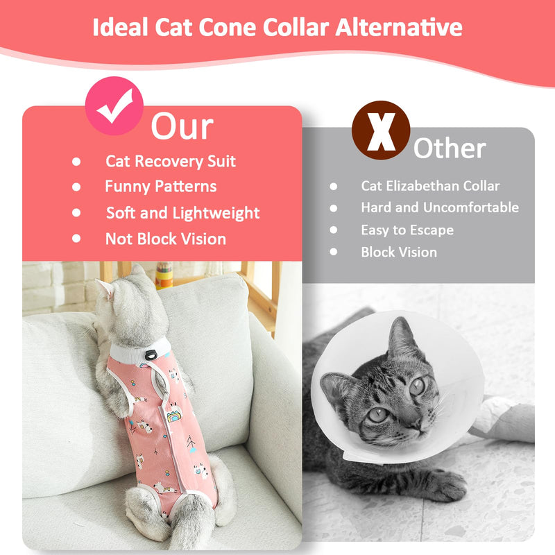 2 PCS Cat Recovery Suit Female Cat Onesie for Cats After Surgery Spay Abdominal Wounds, Kitten Surgery Recovery Suit Female Breathable E-Collar Alternative Kitten Onesie Anti Licking Medium Sheep+Bear