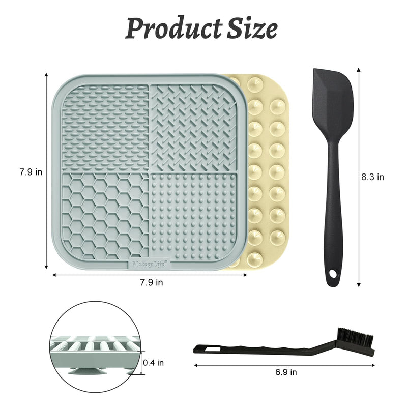 MateeyLife 2PCS Large Lick Mat for Dogs and Cats, Licking Mats for Dog Anxiety Relief, Cat Peanut Butter Lick Pad for Boredom Reducer, Dog Treat Mat Perfect for Bathing Grooming Gray&Beige 7.9'' × 7.9'' - PawsPlanet Australia