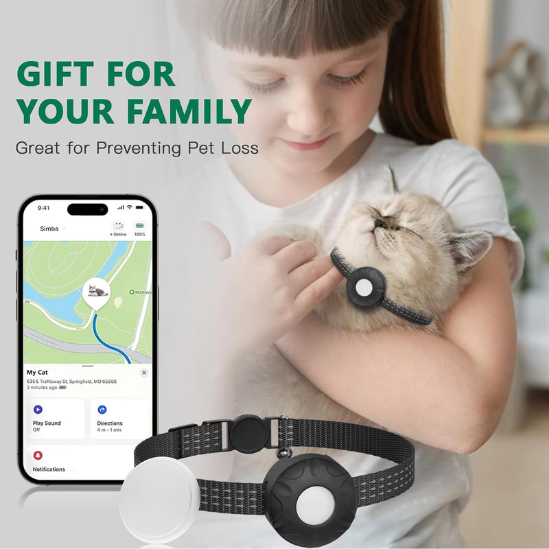 Cat Tracker Collar, No Monthly Fee Pet Tracker for Cats (iOS Only), Pet Dog Location Tracker with Safety Elastic Buckle, Air Tracker Tag Included, Only Support Apple Find My App - PawsPlanet Australia