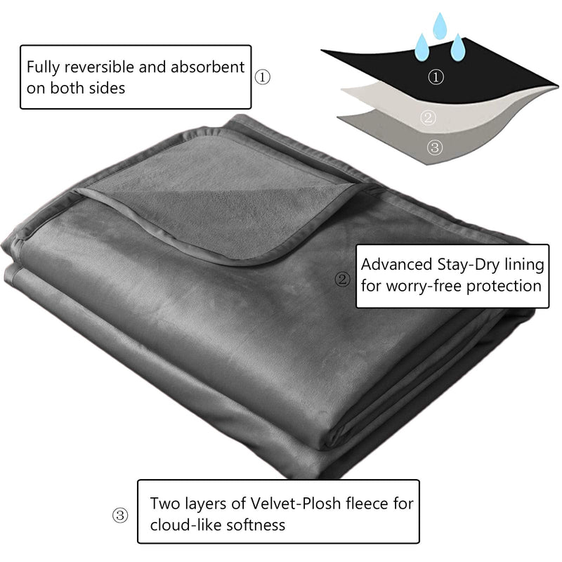 Ameritex Pet Bed Blanket Reversible 100% Waterproof Velvet Super Soft for Sofa and Bed (40x60 Inches, Light Grey+Grey) 40x60 Inches - PawsPlanet Australia