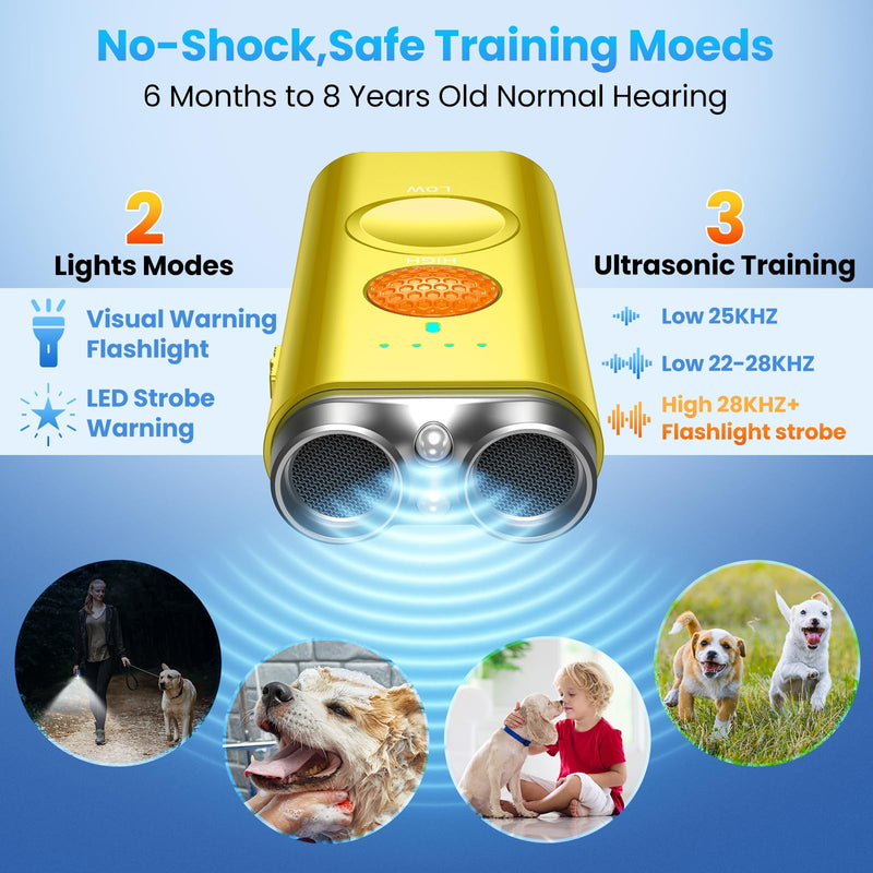 Dog Bark Deterrent Device, Anti Barking Device for Dogs Indoor Outdoor, Barks No More Dog Training Device Handheld Ultrasonic 50 Ft Range Rechargeable with Flashlight for Small Medium Large Dogs