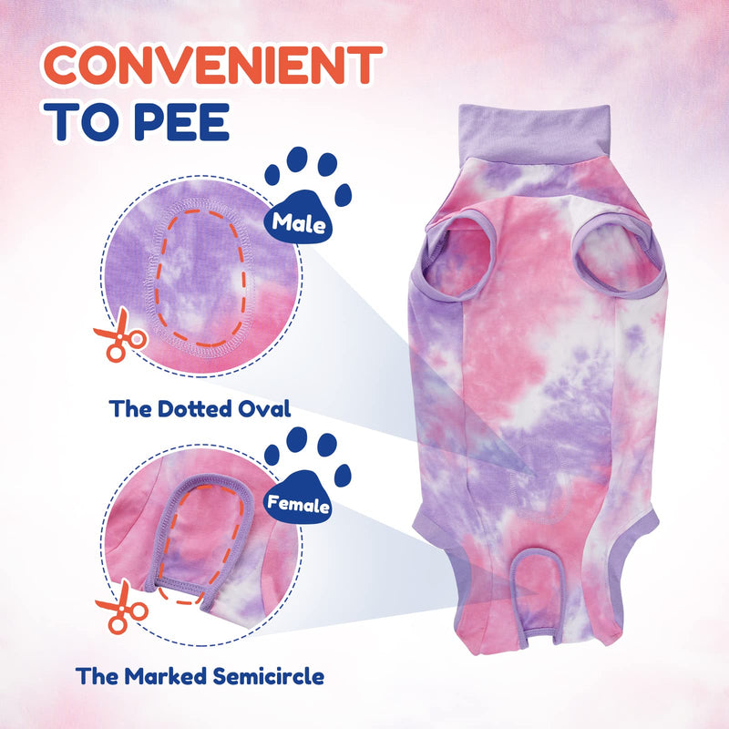 Breathable Dog Recovery Suit for Male/Female, Tie Dye Purple Dog Onesie for Abdominal Wounds, Cone E-Collar Alternative after Surgery to Anti-Licking, Professional Surgery Suit for dogs XX-Small