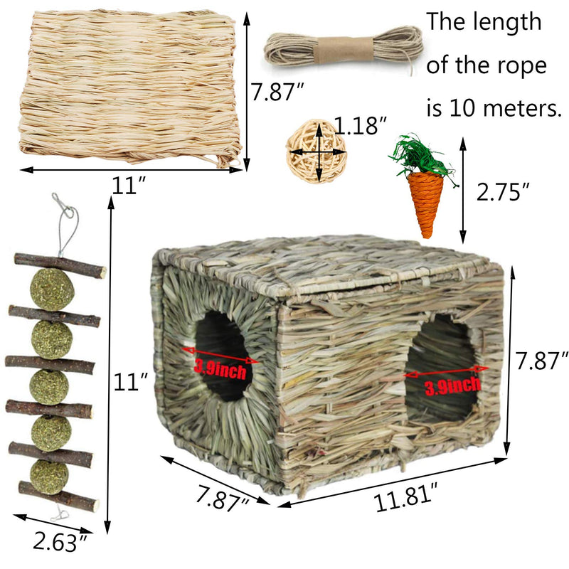 Hamiledyi Bunny Grass House with 2 Grass Mat and Play Balls Foldable Toy Hut for Rabbit, Squirrels, Guinea Pigs Play and Sleep Edible Grass Hideaway