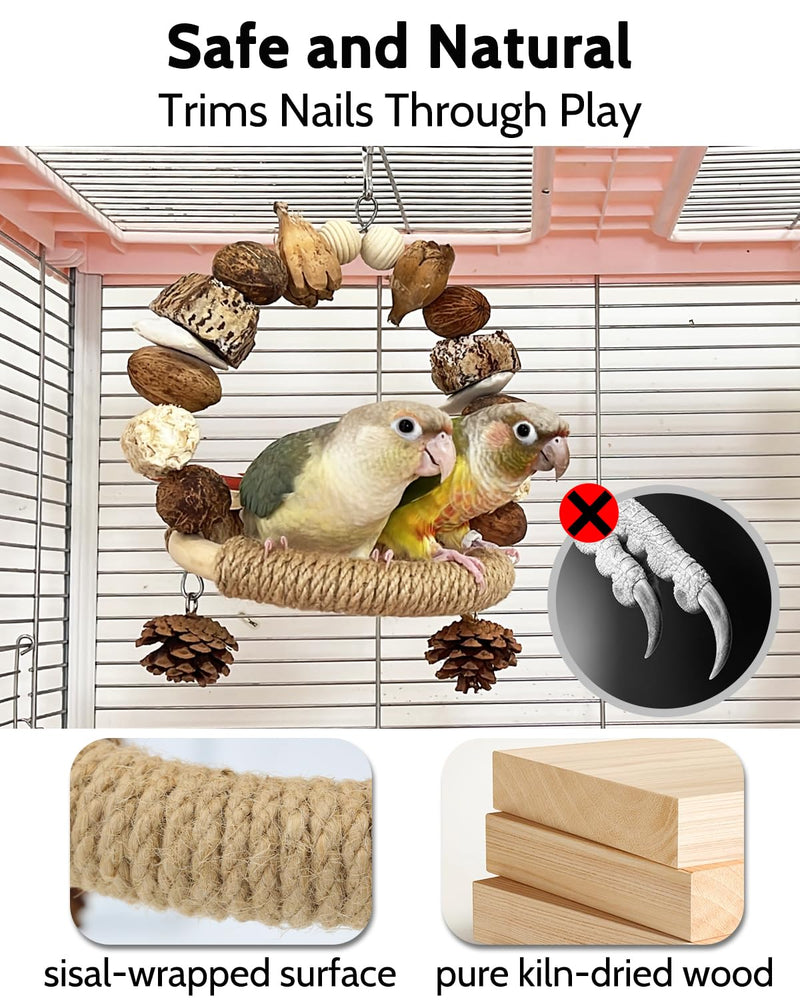 2Pcs Natural Bird Chew Toys, Wood Parakeet Swing Toys with Sisal Wrap for Claw Grinding, Hanging Safe Chew Toys for Parrot Beak Care, Multi-Play Design Cockatiel Toys for Budgie Conure Keeps Busy - PawsPlanet Australia