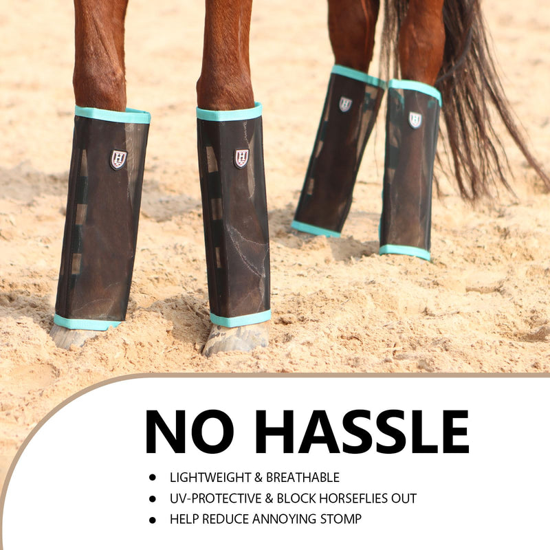 Harrison Howard Loose-Fitting Horse Fly Leggings Breathable, Tear-Resistant Fine Mesh Leg Guards Stay-on Comfortable Fly Boots (Set of 4) Summer Mint Medium